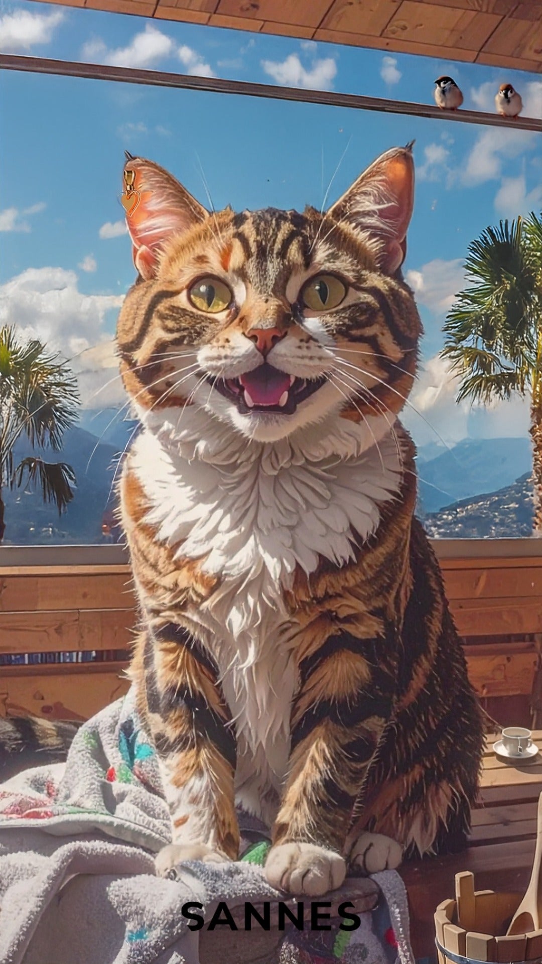 Saunatuch Katze in Therme