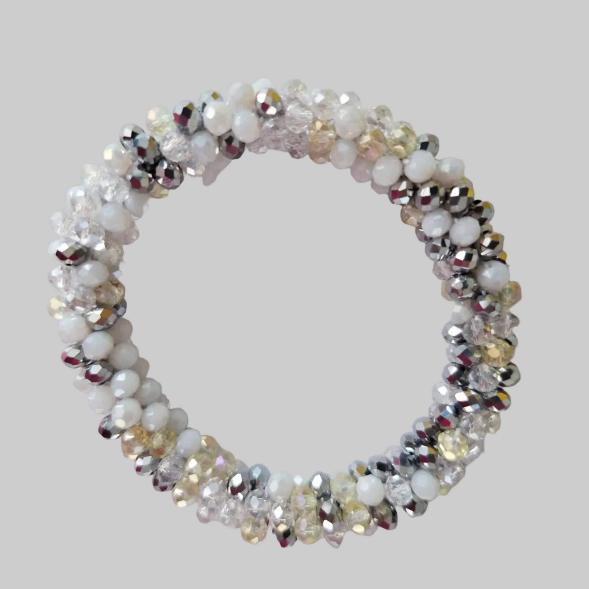 SANNES Strasshaarband Strassarmband Weiß Beige Silber