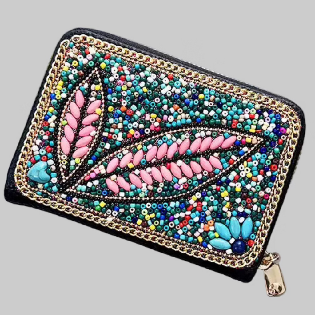 Vintage-style wallet with pearls