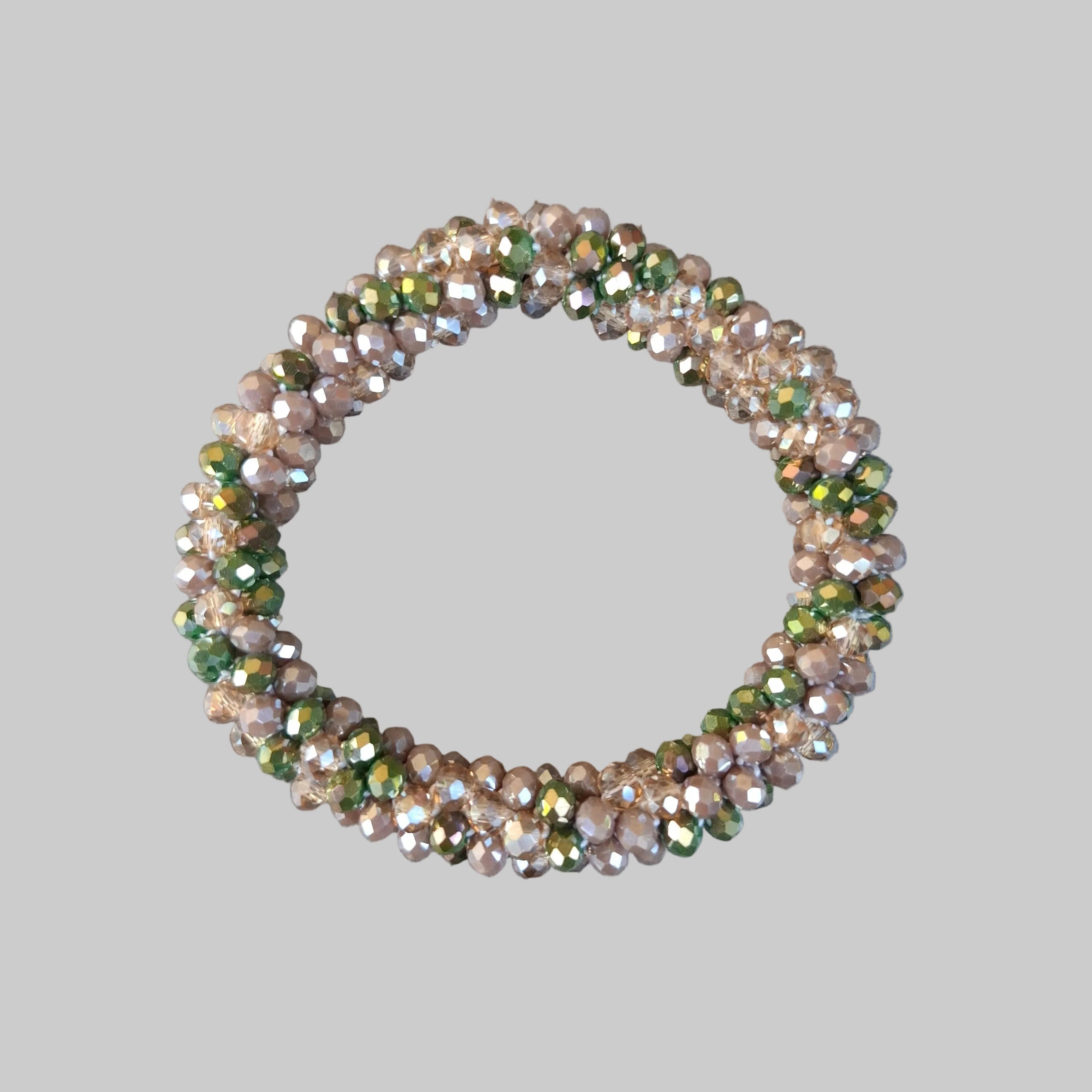 Strasshaarband - Strassarmband in Beige Moosgrün